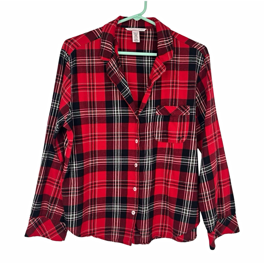 Victoria's Secret Women's S Red Black White Plaid Long Sleeve Button-Up Shirt